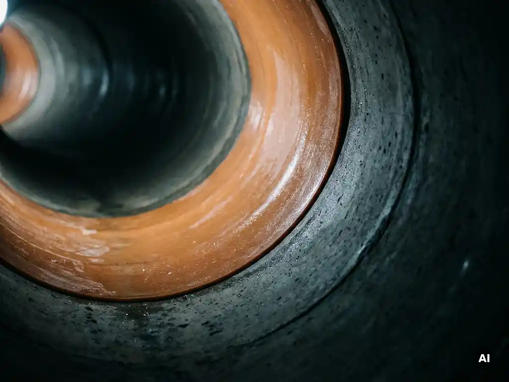 Querschnitt eines harzgetränkten Schlauchliner in einer engen Rohrbiegung unter der Erde, umgeben von feuchtem Betonrohr.